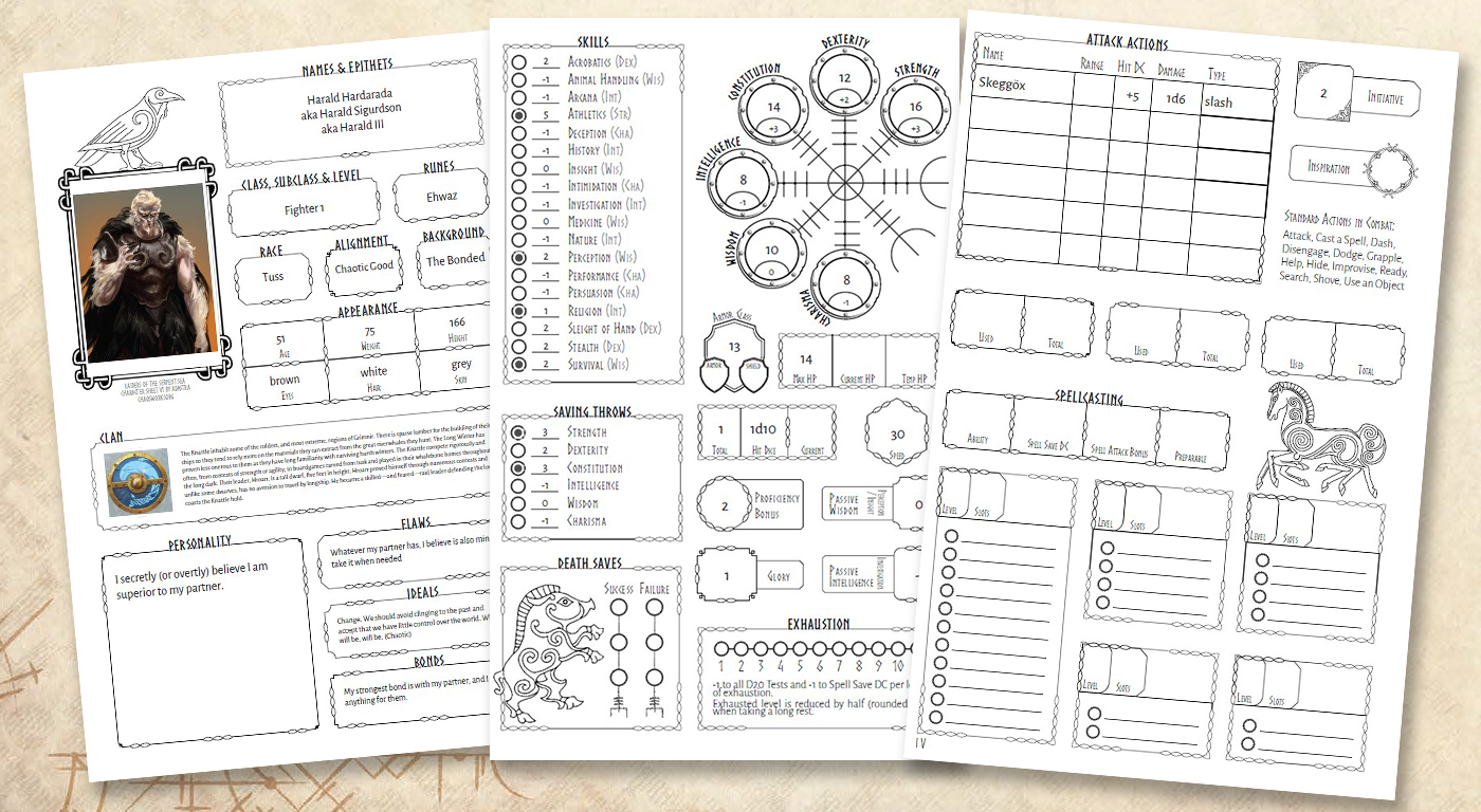 Raiders of the Serpent Sea Character Sheet (A5)